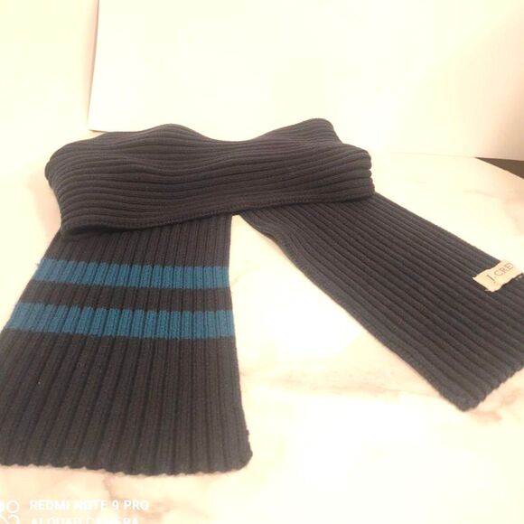 J.Crew  Ribbed Knit Long Scarf Unisex Luxury Wool Blend Navy Blue Stripe 86" - Picture 12 of 13